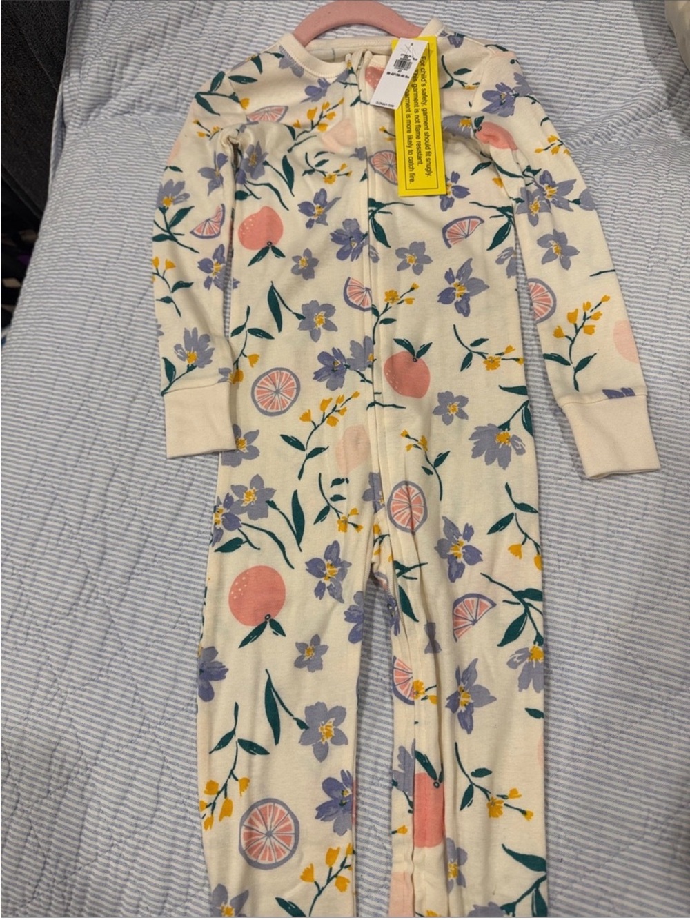 Old Navy Cream Floral & Peach Print Zip Footie